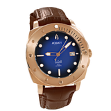 Aquacy Bronze CuSn8 Series Automatic Men's 200m Watch 44mm Black/Blue Dial Brown Strap