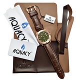 Aquacy Bronze CuSn8 Series Automatic Men's 200m Watch 44mm Olive Drab Green Dial Brown Strap