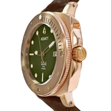 Aquacy Bronze CuSn8 Series Automatic Men's 200m Watch 44mm Olive Drab Green Dial Brown Strap