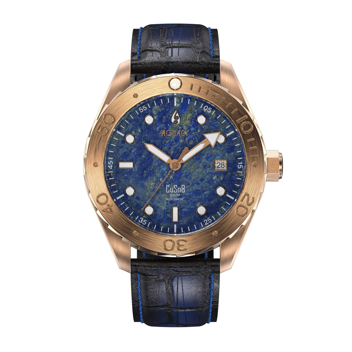 Aquacy Bronze CuSn8 Men's Lapis Lazuli Watch Automatic with Leather 200M