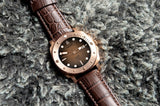 Aquacy Bronze CuSn8 Series Automatic Men's 200m Watch 44mm Black/Brown Dial Brown Strap