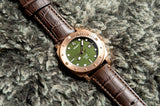 Aquacy Bronze CuSn8 Series Automatic Men's 200m Watch 44mm Olive Drab Green Dial Brown Strap