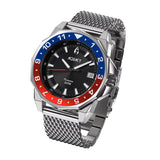 Aquacy Seiko Movement Watch Red And Blue Front Picture Slight Left Slant View