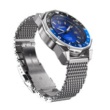 Aquacy Mesh Bracelet Watch Blue And Black Front Picture Slight Right Slant View
