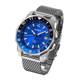 Aquacy Mesh Bracelet Watch Blue And Black Front Picture Slight Left Slant View