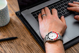 Aquacy Seiko Movement Watch Red And Black On Wrist Computer