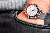 Aquacy Seiko Movement Watch Red And Black On Wrist