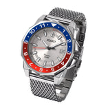 Aquacy Mesh Bracelet Watch Red Blue And Silver Front Picture Slight Left Slant View