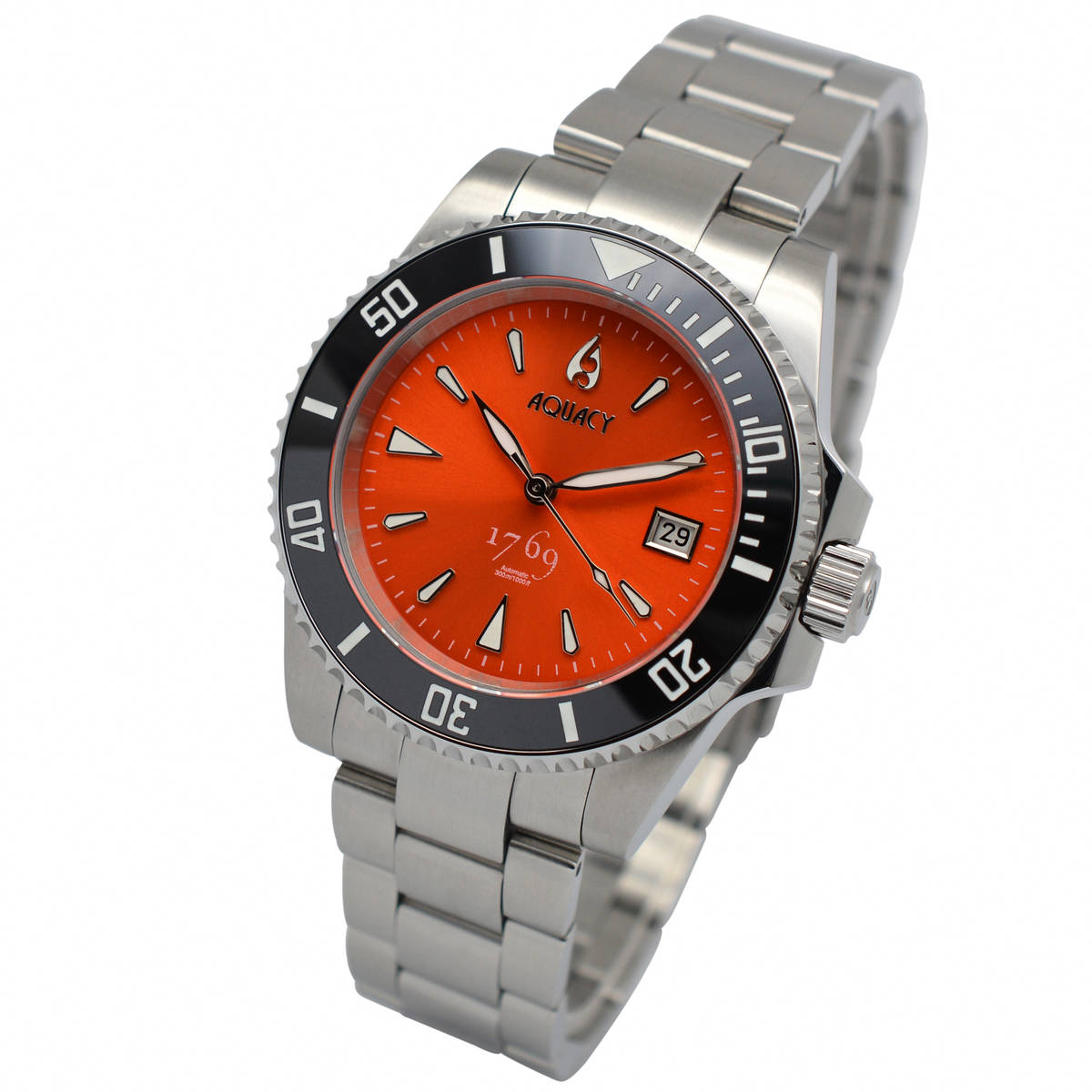 Aquacy Automatic ETA 2824 2 Swiss 1769.O.B.S.ET Sunburst Orange Dive Watches Online Under 500 Aquacy Watches