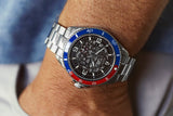 Aquacy Automatic Skeleton Watch Blue And Red On Wrist
