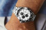 Aquacy Automatic Chronograph Watch White Panda On Wrist