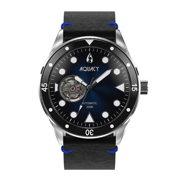 Aquacy Hei Matau Cave Diver Open Heart Men's Automatic 200M Vintage Blue Black Dive Watch