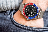 Aquacy Seiko Movement Watch Red And Blue On Wrist