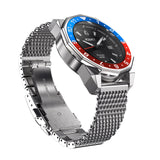 Aquacy Seiko Movement Watch Red And Blue Front Picture Slight Right Slant View