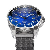 Aquacy Mesh Bracelet Watch Blue And Black Frontal View Picture