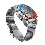 Aquacy Mesh Bracelet Watch Red Blue And Silver Front Picture Slight Right Slant View