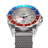 Aquacy Mesh Bracelet Watch Red Blue And Silver Frontal View Picture