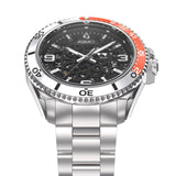 Aquacy Automatic Skeleton Watch Orange and Silver Frontal View Picture