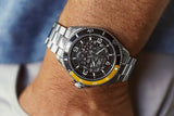 Aquacy Automatic Skeleton Watch Black And Yellow On Wrist